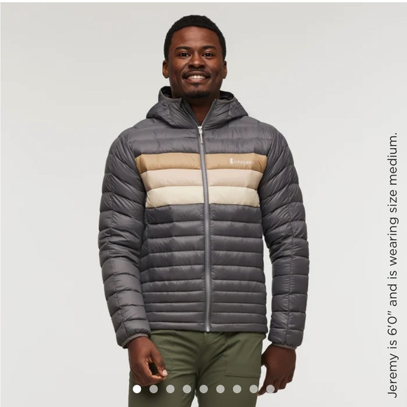 Cotopaxi Men’s XL Fuego Hooded Down Puffer Jacket Cinder Stripes Grey NWT - Picture 7 of 15